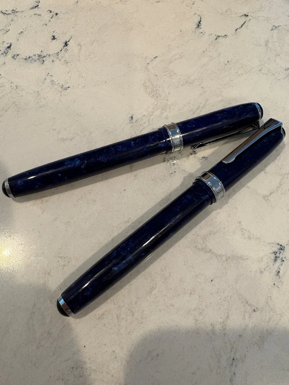 Elegant Blue Marble Fountain & Ballpoint Pen Set